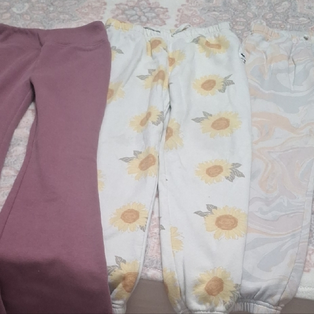 Abercrombie Kids Sweatpants Trio - Purple, Yellow Floral, Pastel Swirl
